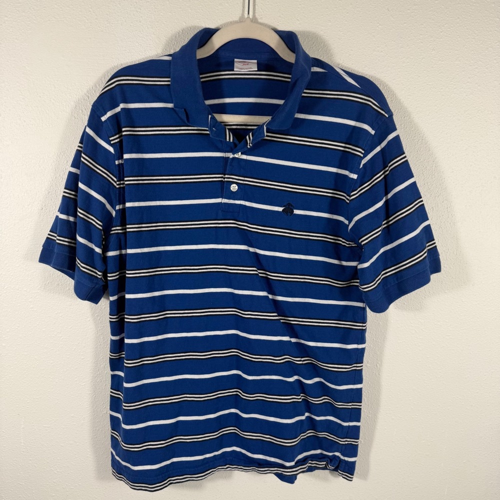 Brooks Brothers 346 Men's Striped Polo Shirt Size L Blue White‎ Black Cotton